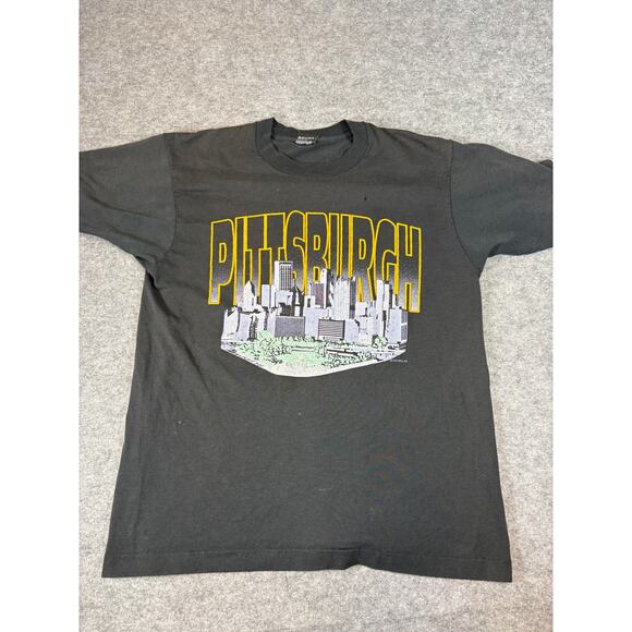 VINTAGE Screen Stars Best Pittsburgh Shirt Mens Large Black Graphic Tee Grunge - Picture 1 of 7